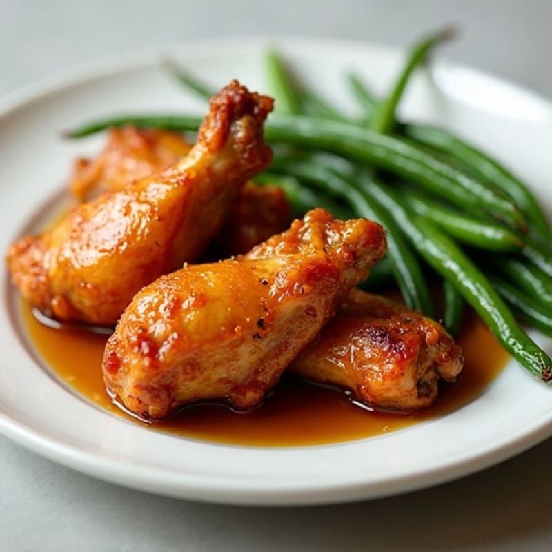 Crispy Baked Honey Garlic Chicken Wings with Roasted Green Beans