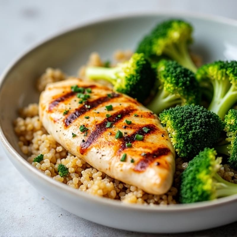 Grilled Chicken Breast with Roasted Broccoli and Quinoa
