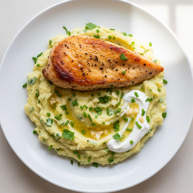 Garlic Herb Mashed Potatoes with Roasted Chicken