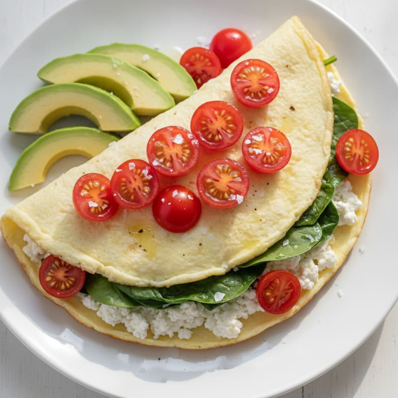 Egg White Spinach Omelet with Cottage Cheese and Tomatoes