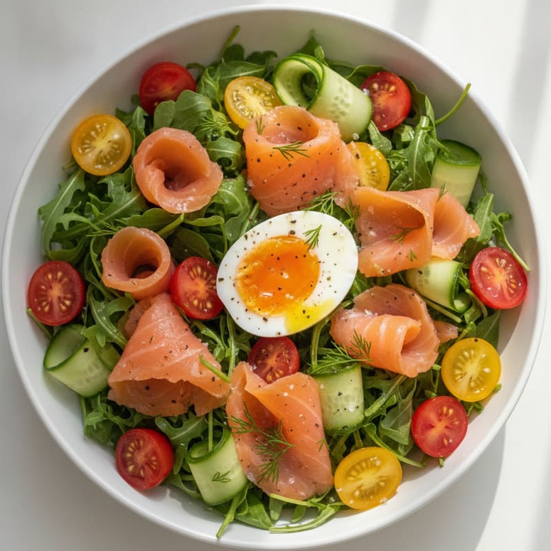 Smoked Salmon Arugula Salad with Cherry Tomatoes