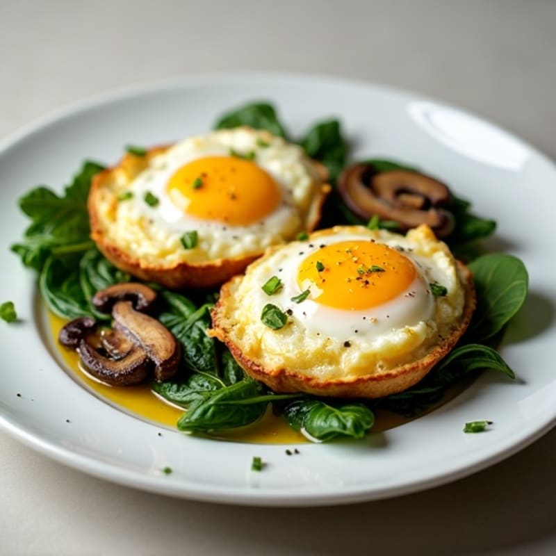 Fluffy Baked Eggs with Fresh Spinach and Mushrooms