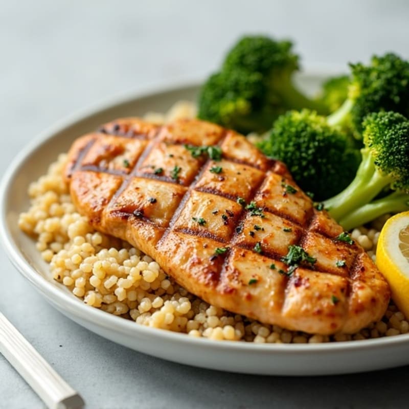 Grilled Chicken Breast with Quinoa and Roasted Broccoli