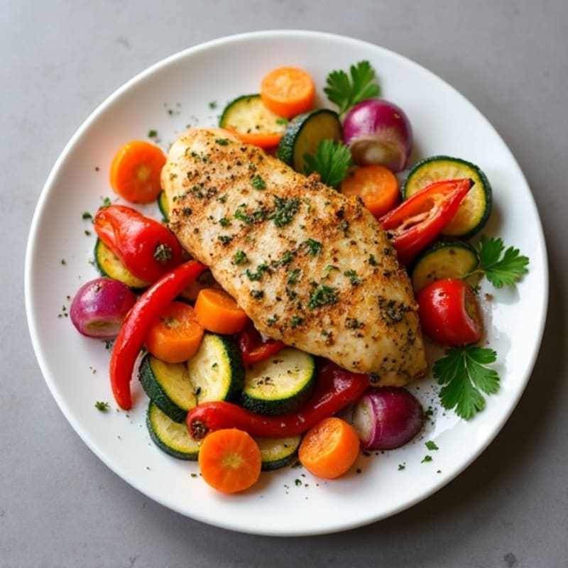 Herb-Crusted Pan Seared Chicken with Roasted Vegetables