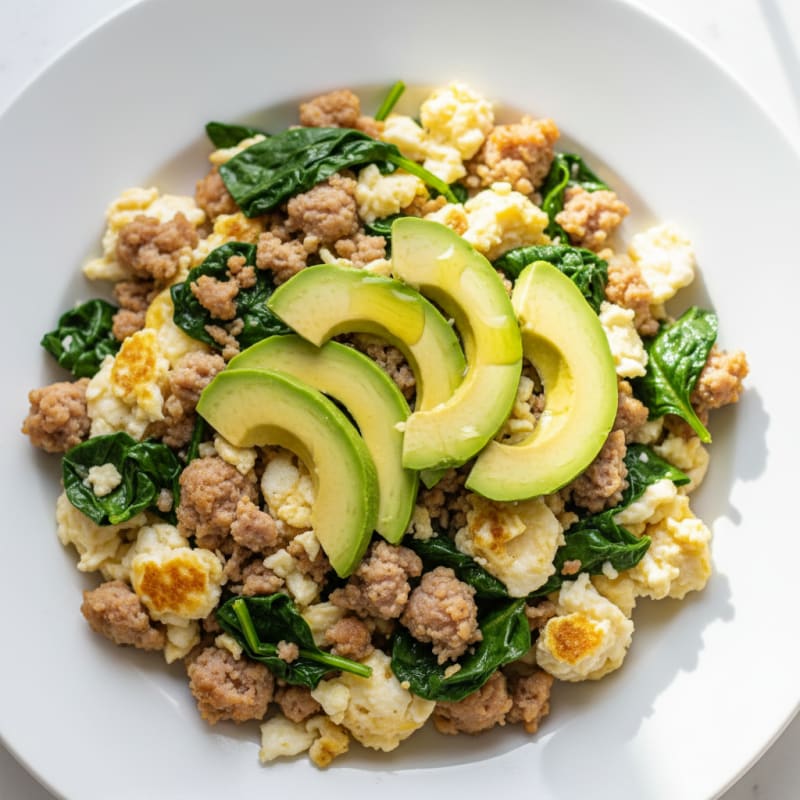 Egg White and Spinach Scramble with Turkey Sausage