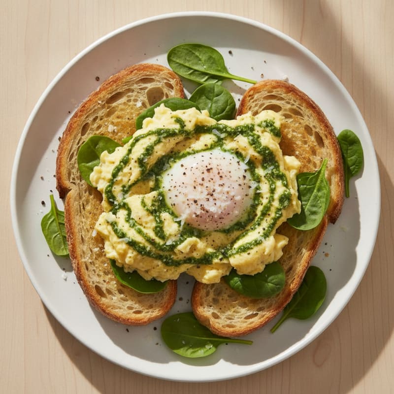 Sourdough with Pesto Scrambled Eggs