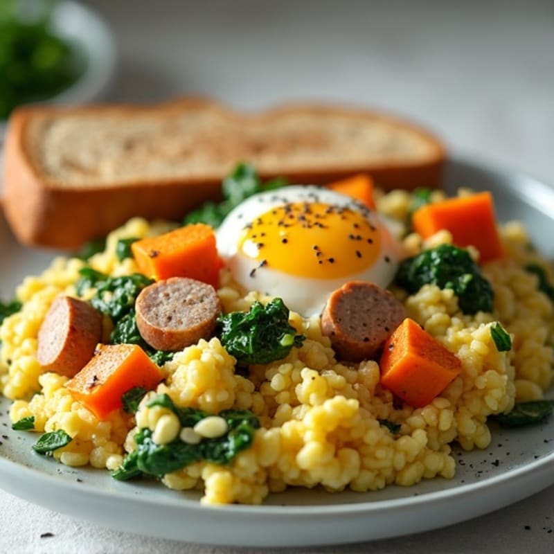 Egg White and Turkey Sausage Scramble with Spinach