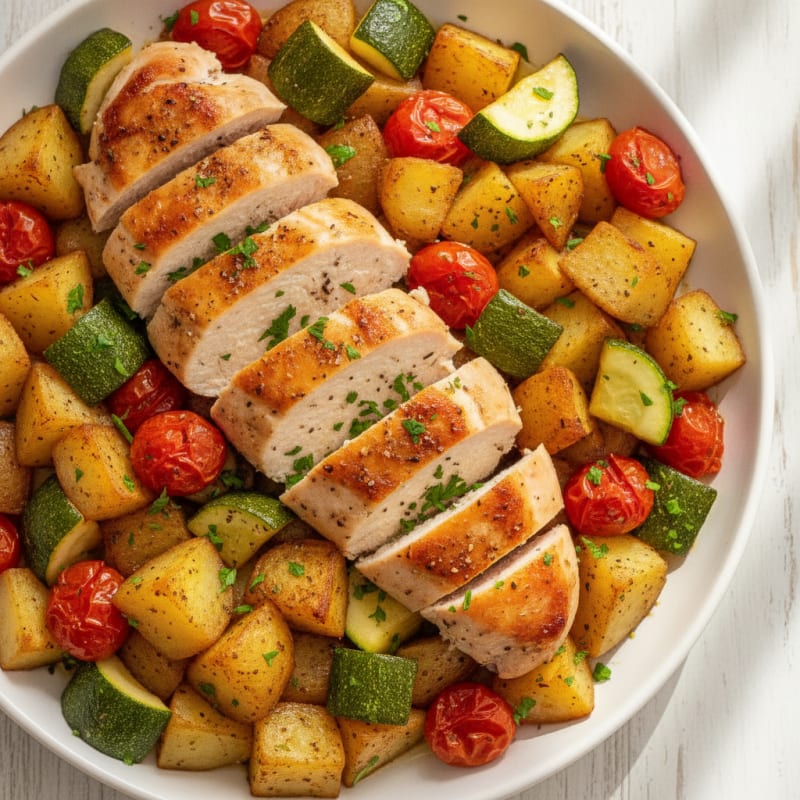 Italian Chicken with Roasted Zucchini and Tomatoes