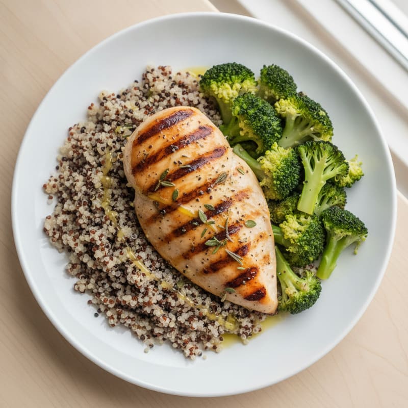 Grilled Chicken Breast with Quinoa and Steamed Broccoli