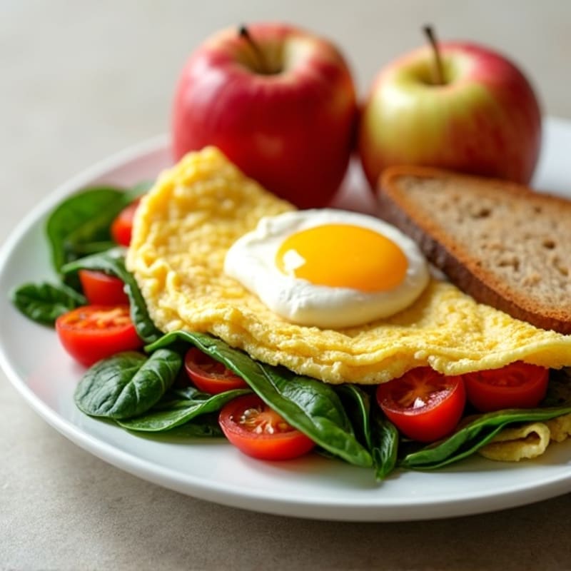 Egg White Spinach Omelette with Cottage Cheese and Cherry Tomatoes