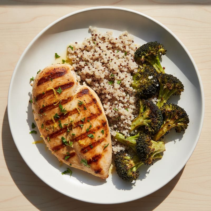 Grilled Chicken Breast with Quinoa and Roasted Broccoli