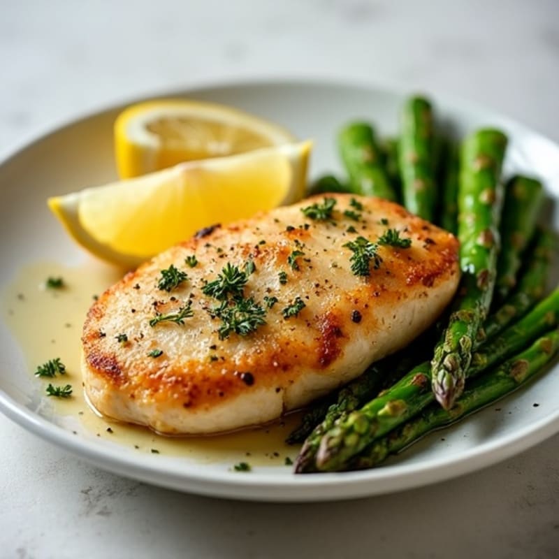 Lemon Garlic Pan-Seared Chicken with Roasted Asparagus