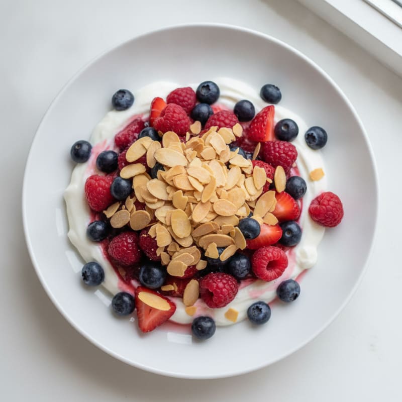 Greek Yogurt Protein Parfait with Mixed Berries and Almonds