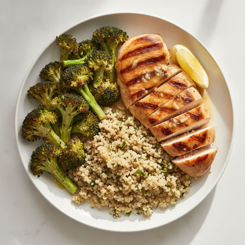 Grilled Chicken Breast with Quinoa and Roasted Broccoli