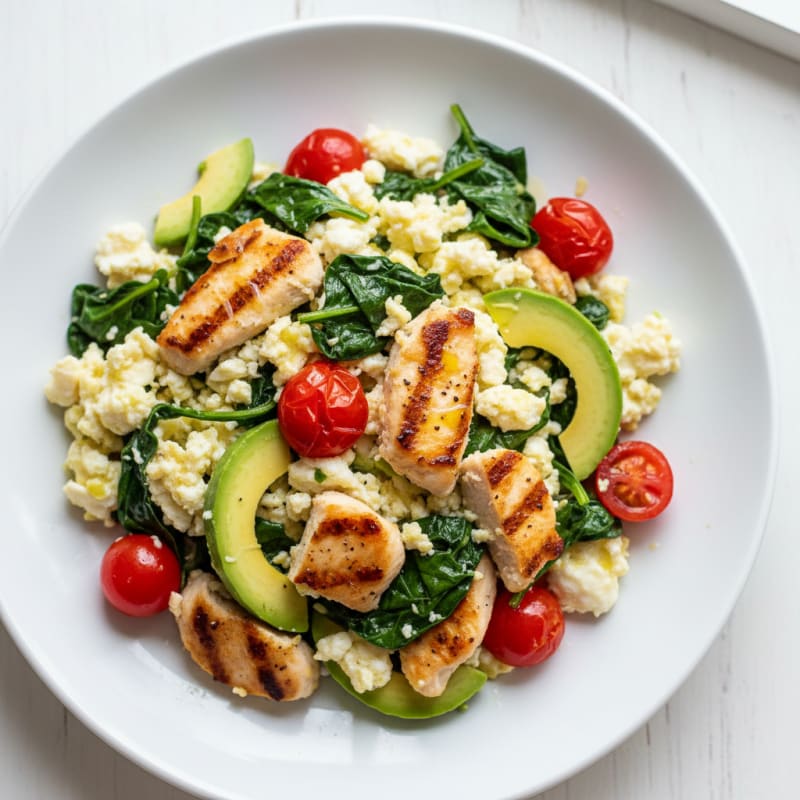 Egg White Scramble with Grilled Chicken and Spinach