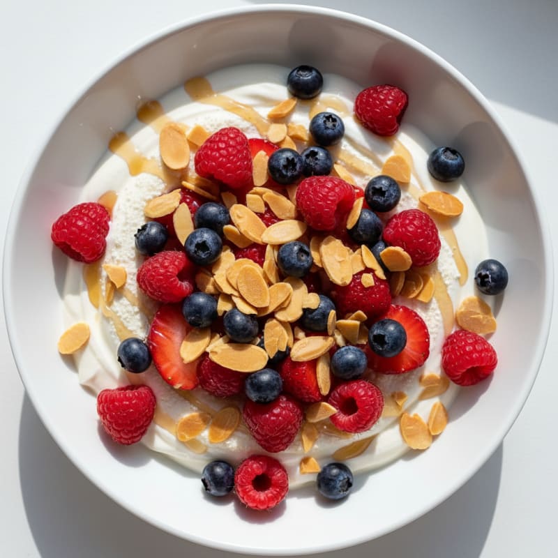 Greek Yogurt Protein Parfait with Mixed Berries and Almonds