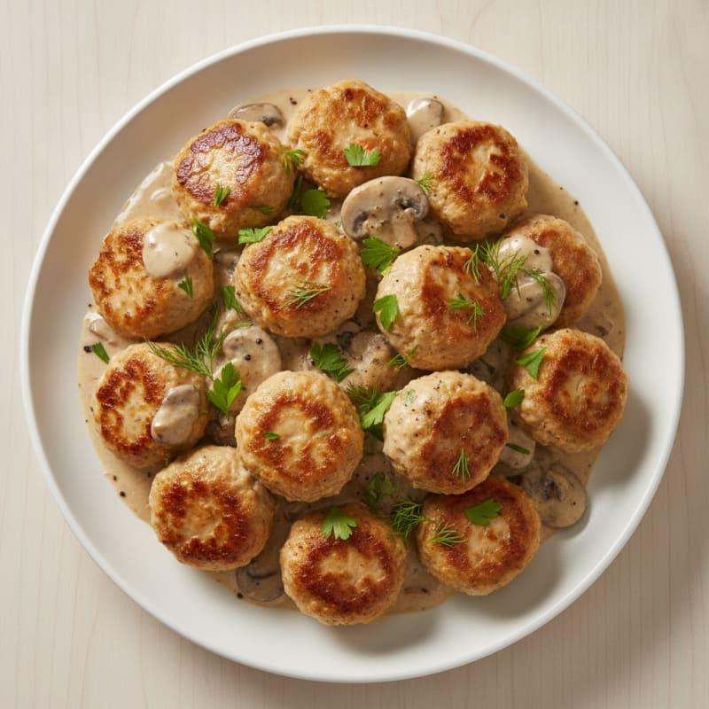 Minced Chicken Cream Meatballs with Herbs