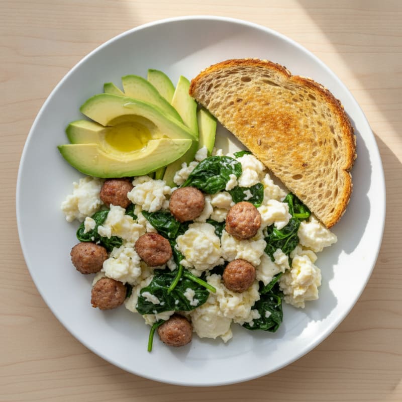 Egg White and Turkey Sausage Scramble with Spinach