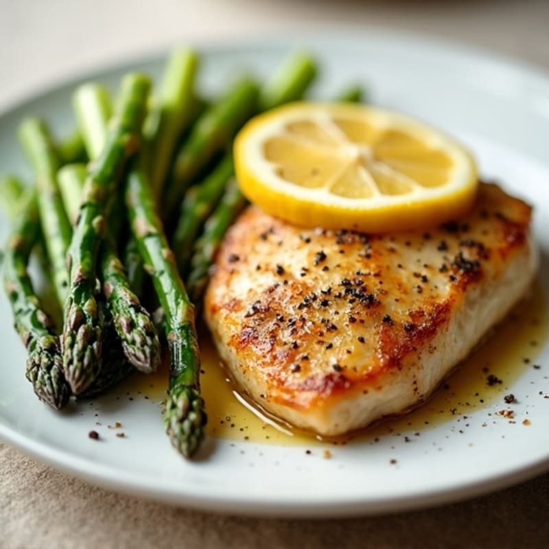 Lemon Garlic Pan-Seared Chicken with Roasted Asparagus