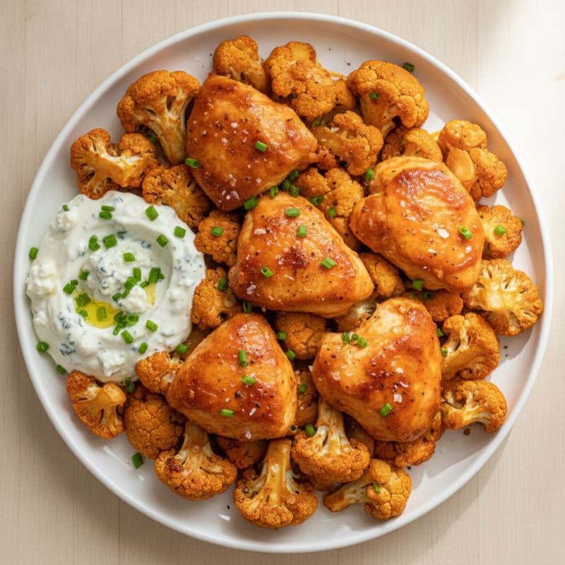 Buffalo Chicken and Cauliflower Bake