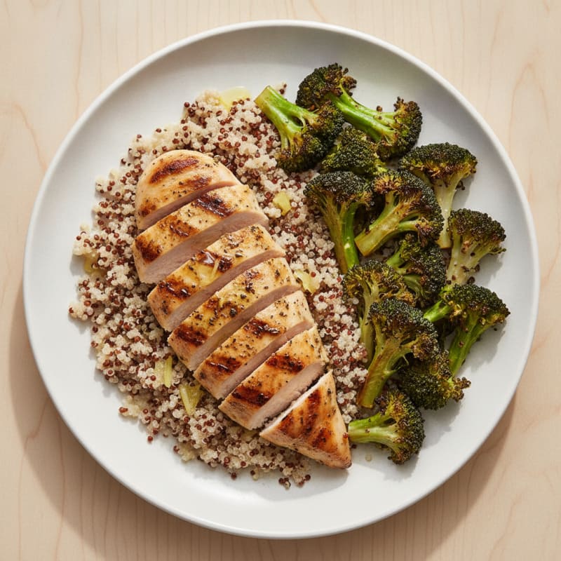 Grilled Chicken Breast with Quinoa and Roasted Broccoli