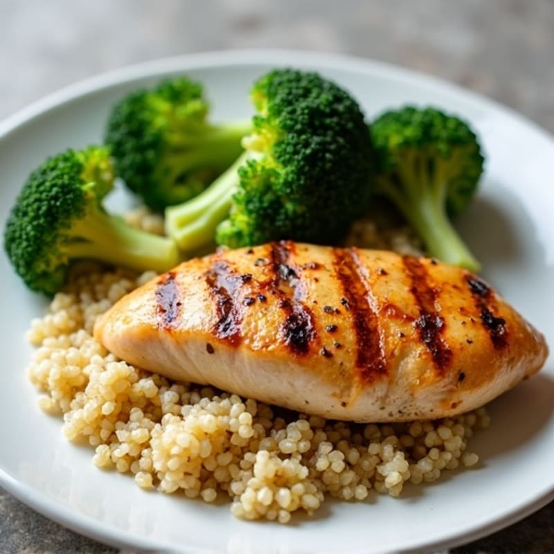 Grilled Chicken Breast with Steamed Broccoli and Quinoa