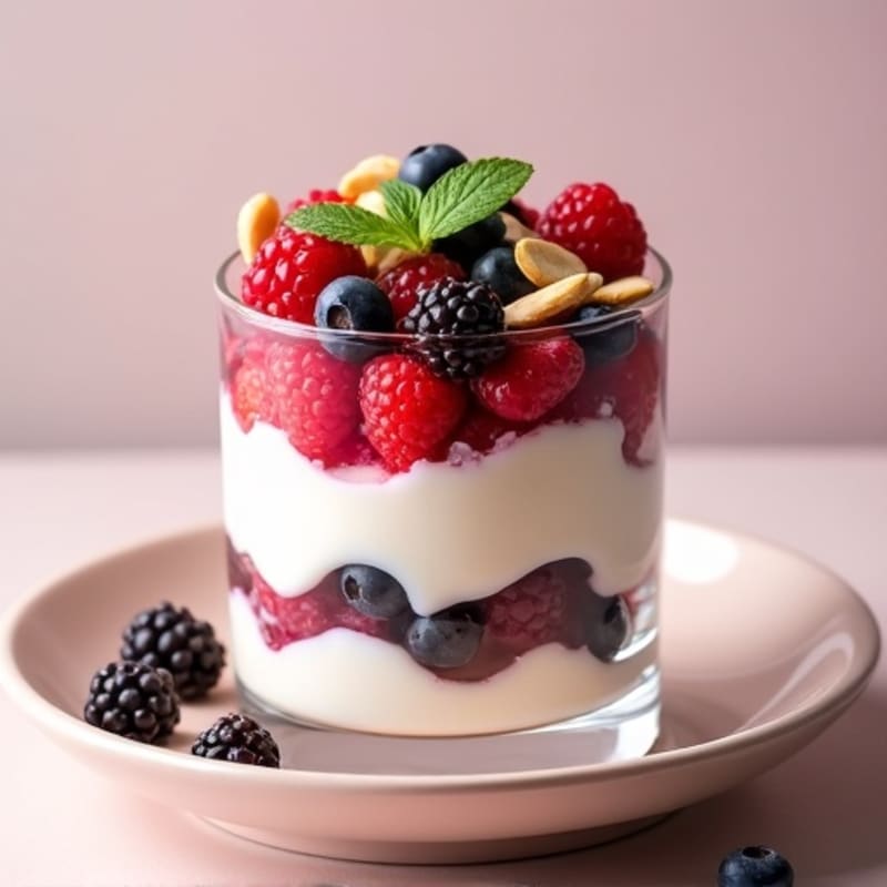 Greek Yogurt Protein Parfait with Mixed Berries and Almonds