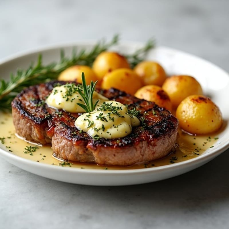 Herb-Garlic Butter Seared Steak with Roasted Baby Potatoes