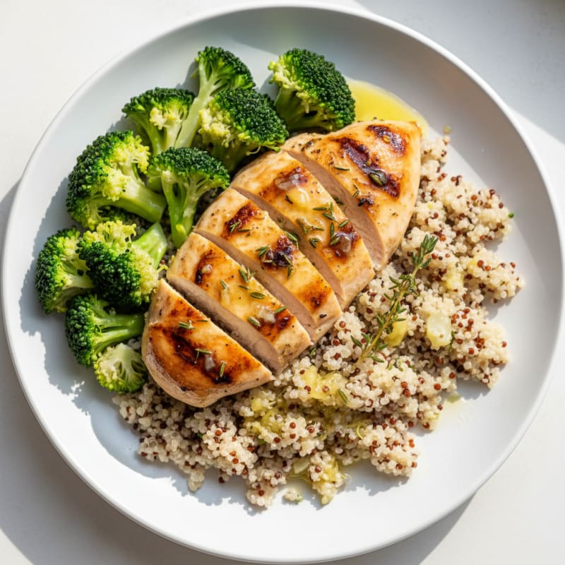 Grilled Chicken Breast with Quinoa and Steamed Broccoli