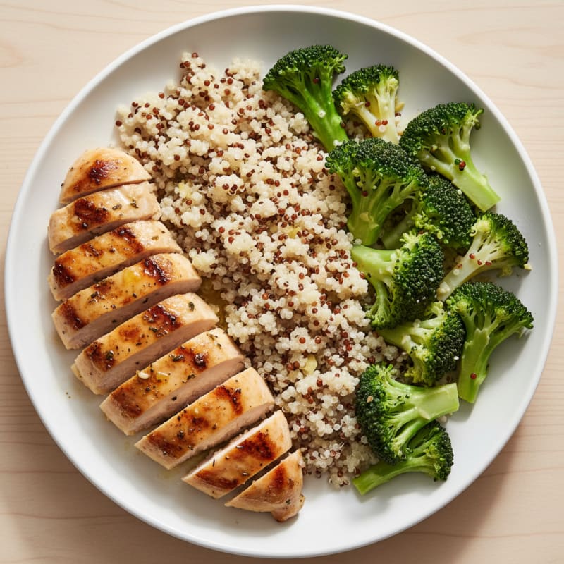 Grilled Chicken Breast with Steamed Broccoli and Quinoa
