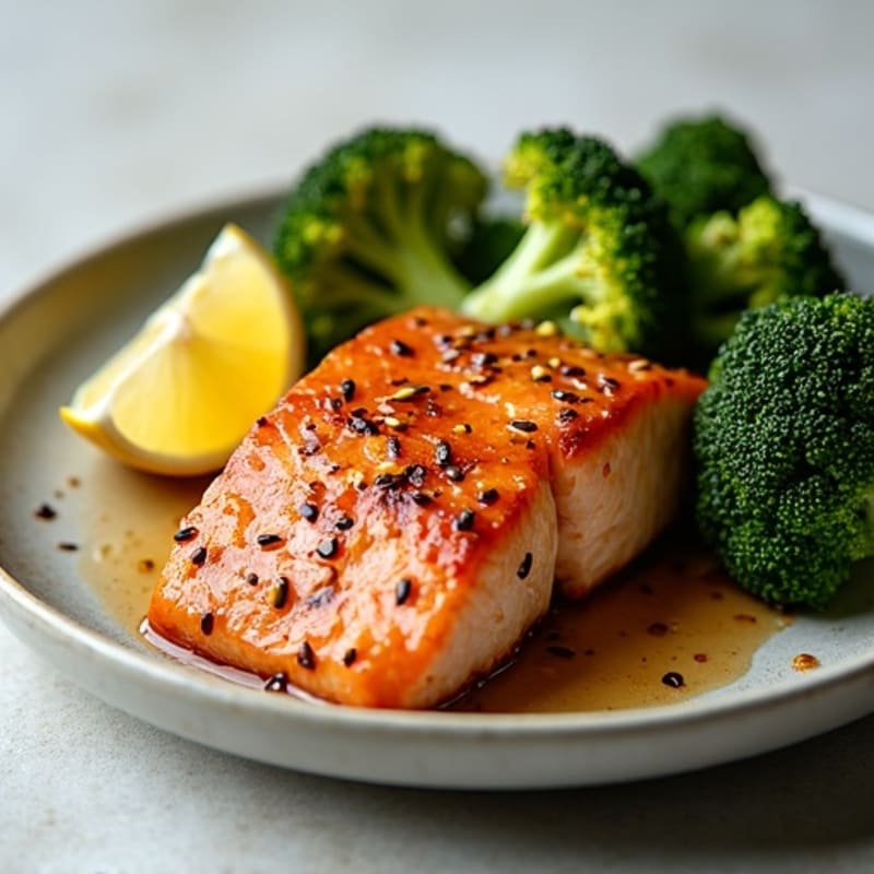 Honey-Ginger Glazed Salmon with Sesame Roasted Broccoli