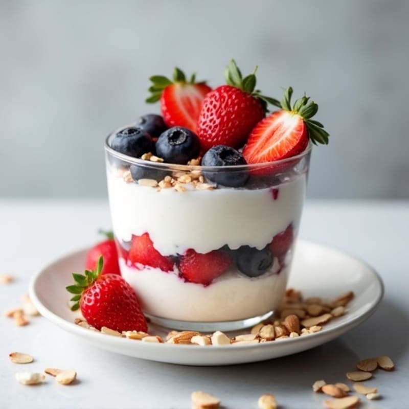 Greek Yogurt Protein Parfait with Mixed Berries and Almonds