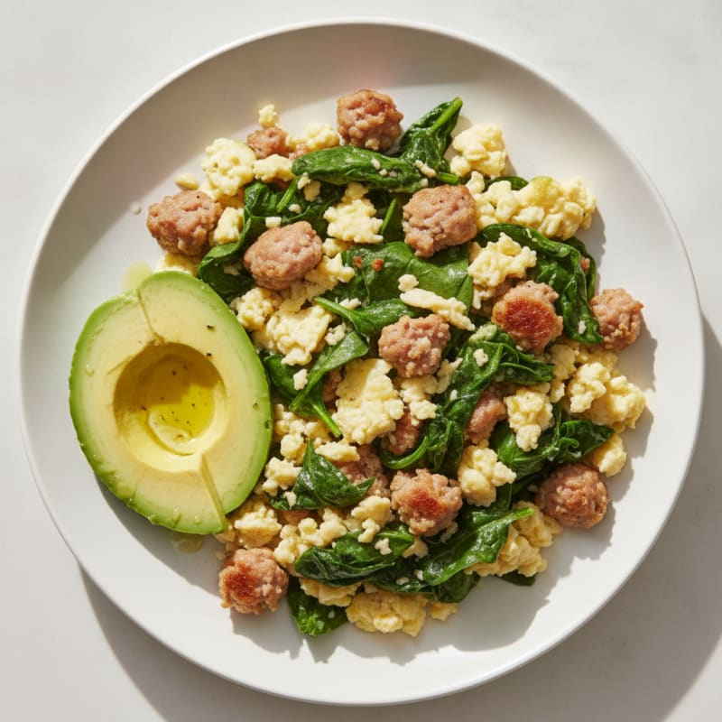 Egg White and Turkey Sausage Scramble with Spinach