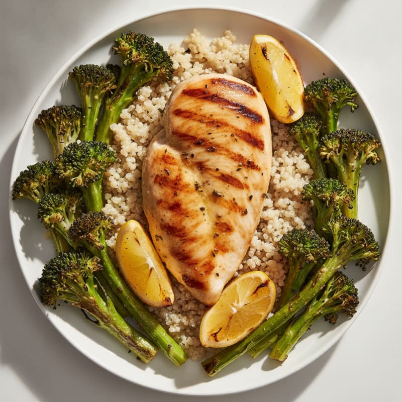 Grilled Chicken Breast with Quinoa and Roasted Broccoli