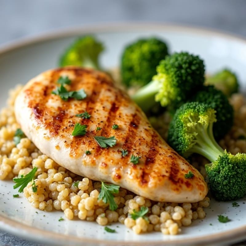 Grilled Chicken Breast with Quinoa and Roasted Broccoli