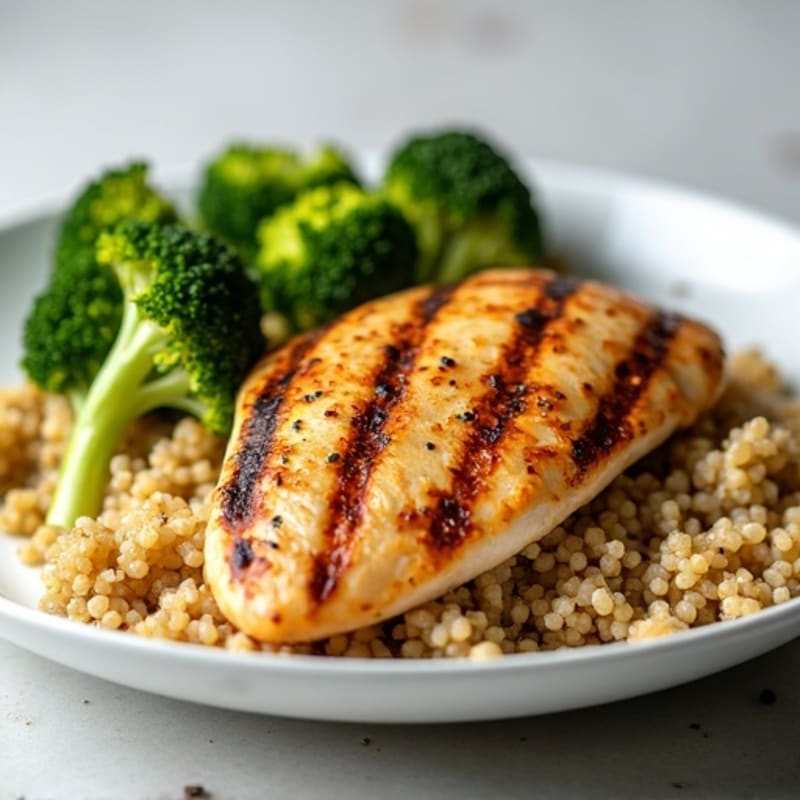 Grilled Chicken Breast with Quinoa and Roasted Broccoli