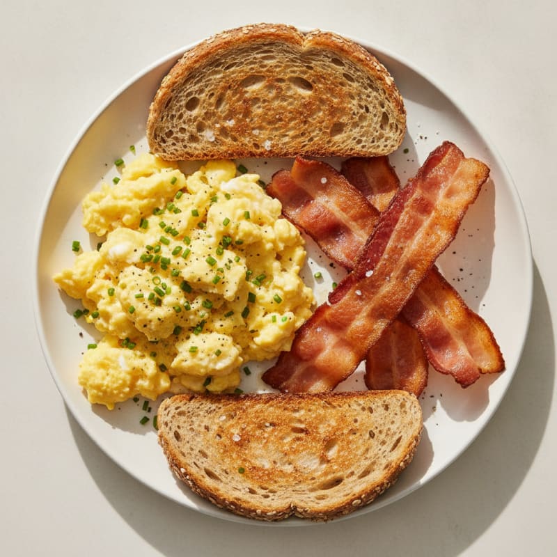 Protein-Packed Turkey Bacon and Scrambled Eggs with Sprouted Toast