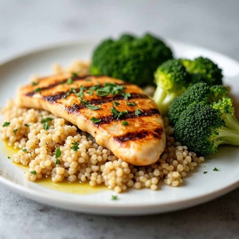 Grilled Chicken Breast with Quinoa and Roasted Broccoli