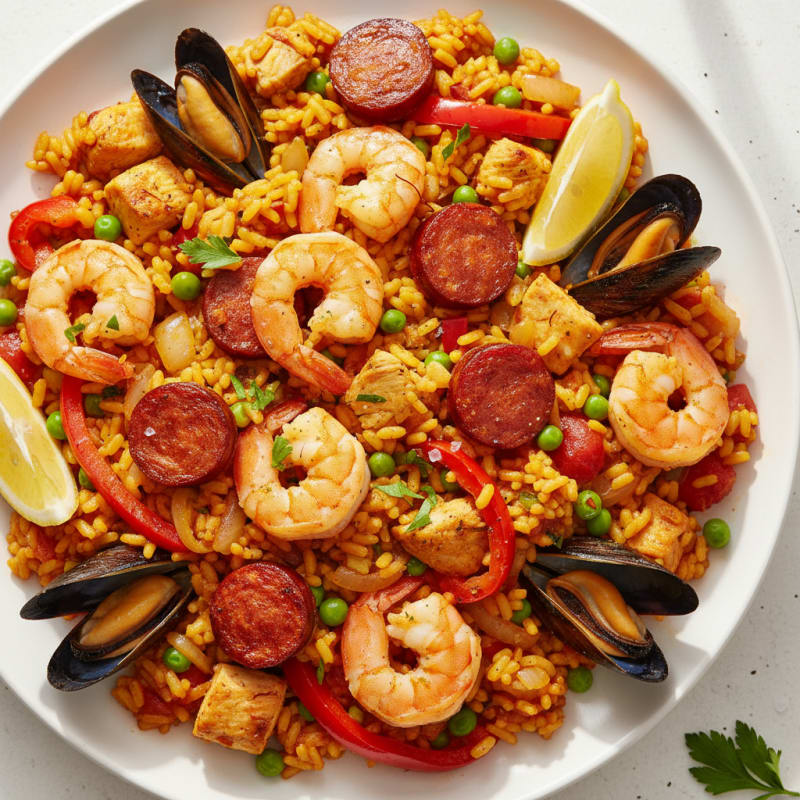 Saffron Seafood Paella with Chorizo