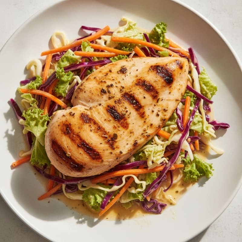 Grilled Chicken Breast with Crunchy Cabbage Slaw