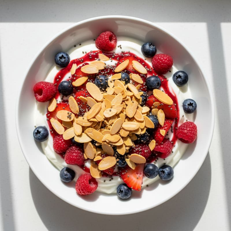 Creamy Greek Yogurt Parfait with Mixed Berries and Almonds