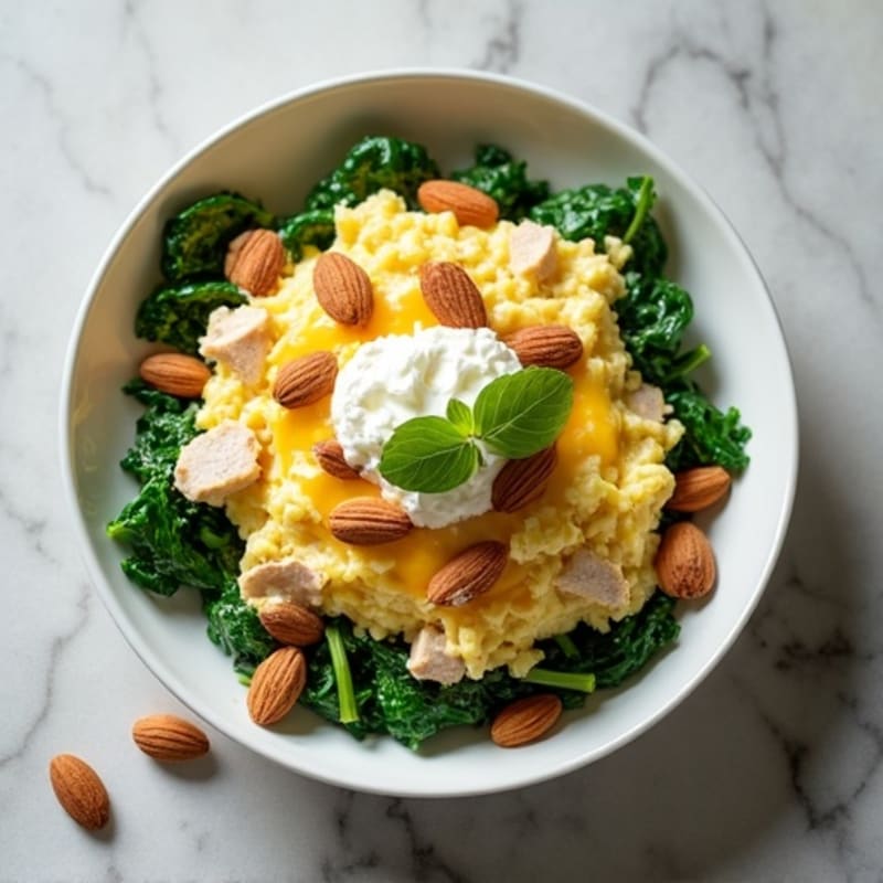 Egg White and Turkey Spinach Scramble with Cottage Cheese