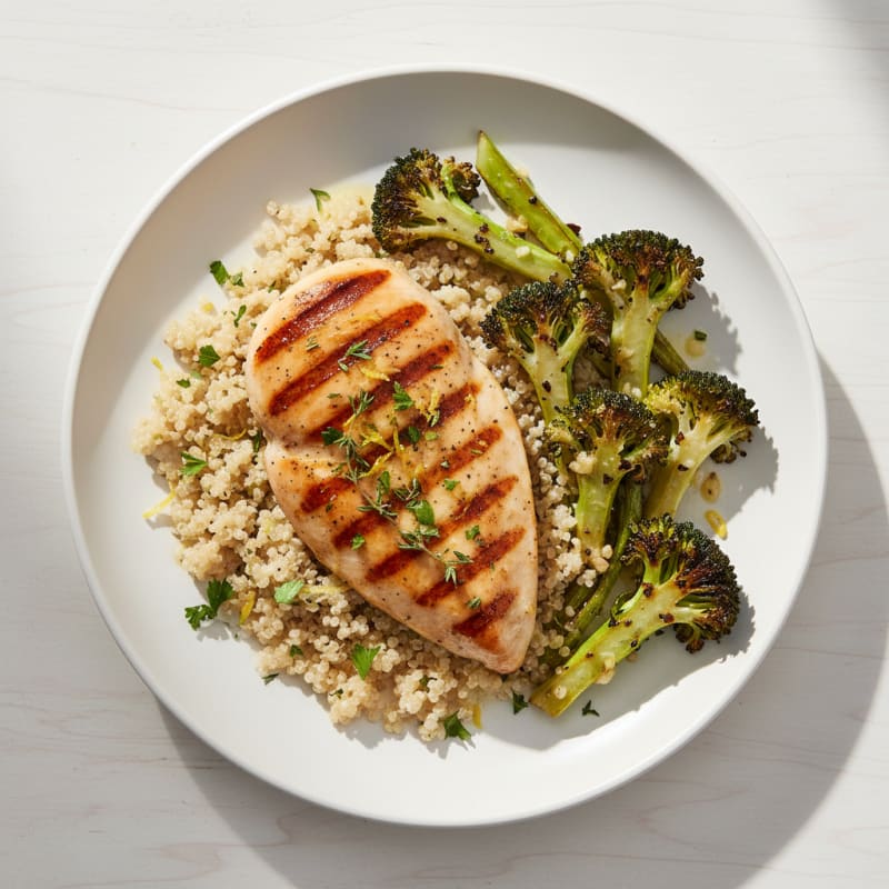 Grilled Chicken Breast with Quinoa and Roasted Broccoli