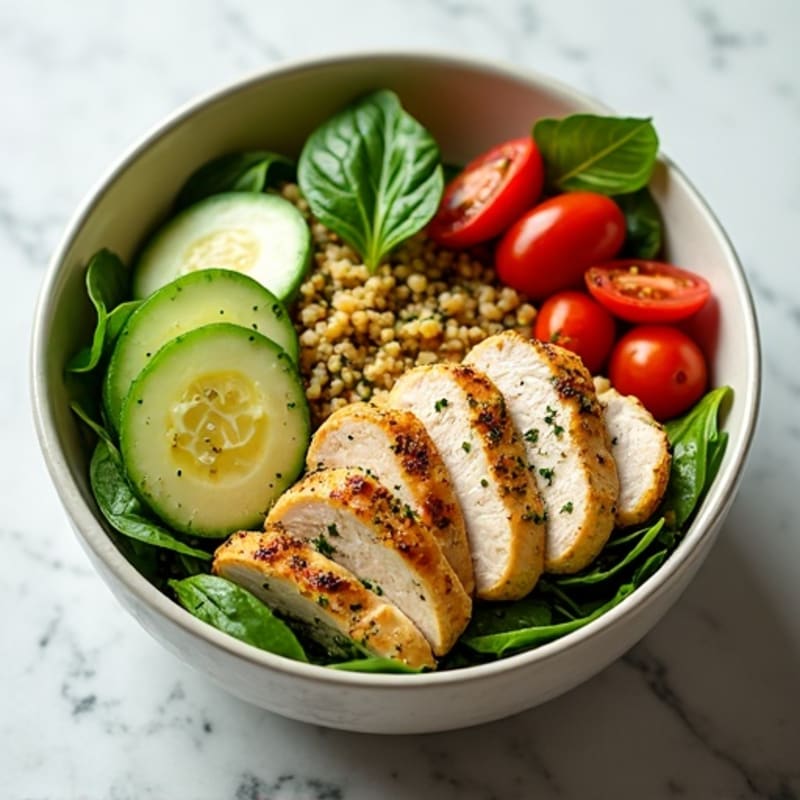 Herb-Marinated Chicken and Quinoa Bowl with Lemon Garlic Dressing