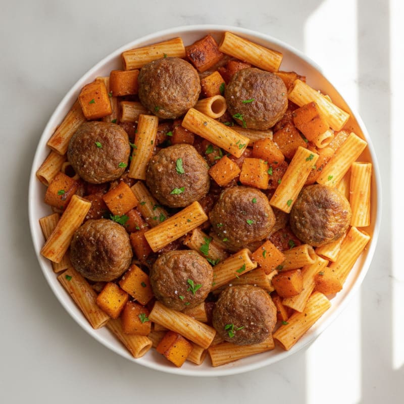 Angus Meatballs with Butternut Squash Rigatoni