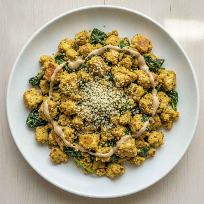 Creamy Tofu Scramble with Spinach and Hemp Seeds