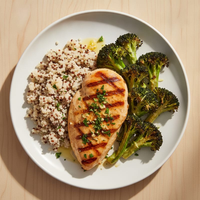 Grilled Chicken Breast with Quinoa and Roasted Broccoli