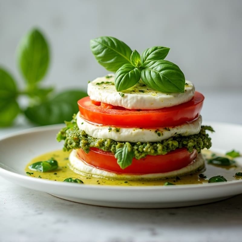 Fresh Basil Pesto Tomato Mozzarella Stack