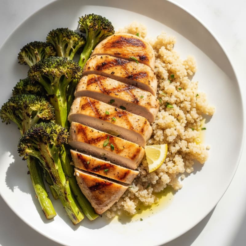 Grilled Chicken Breast with Quinoa and Roasted Broccoli