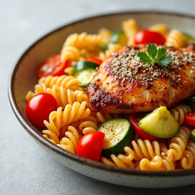 Healthy Spicy Cajun Chicken Pasta with Fresh Vegetables